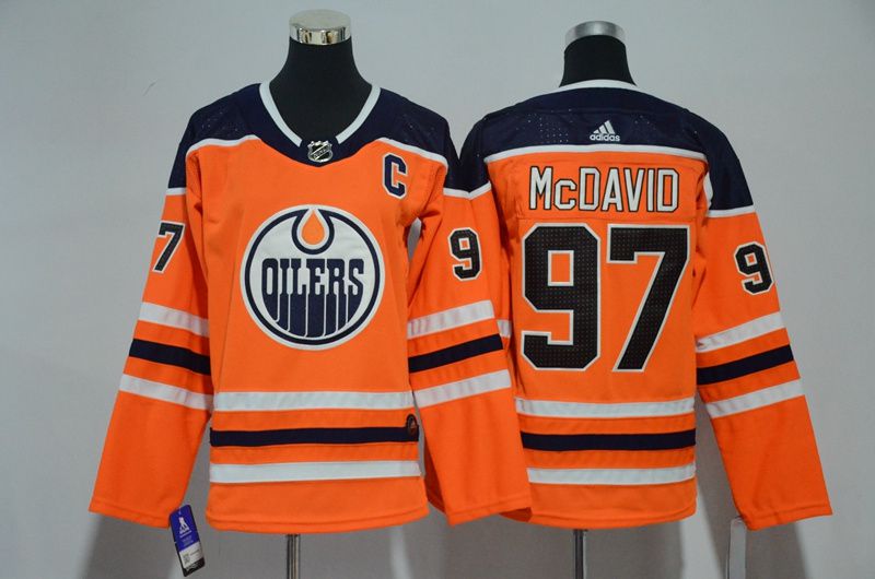 Women Edmonton Oilers #97 Mcdavid Oragne Hockey Stitched Adidas NHL Jerseys->women nhl jersey->Women Jersey
